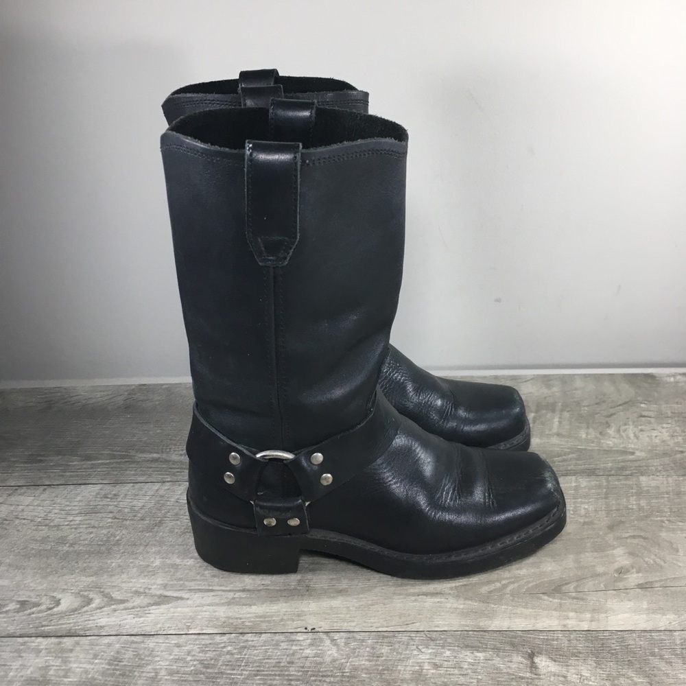 Dingo Engineer Riding Motorcycle Leather Black Harness Womens Buckle Boots 7.5